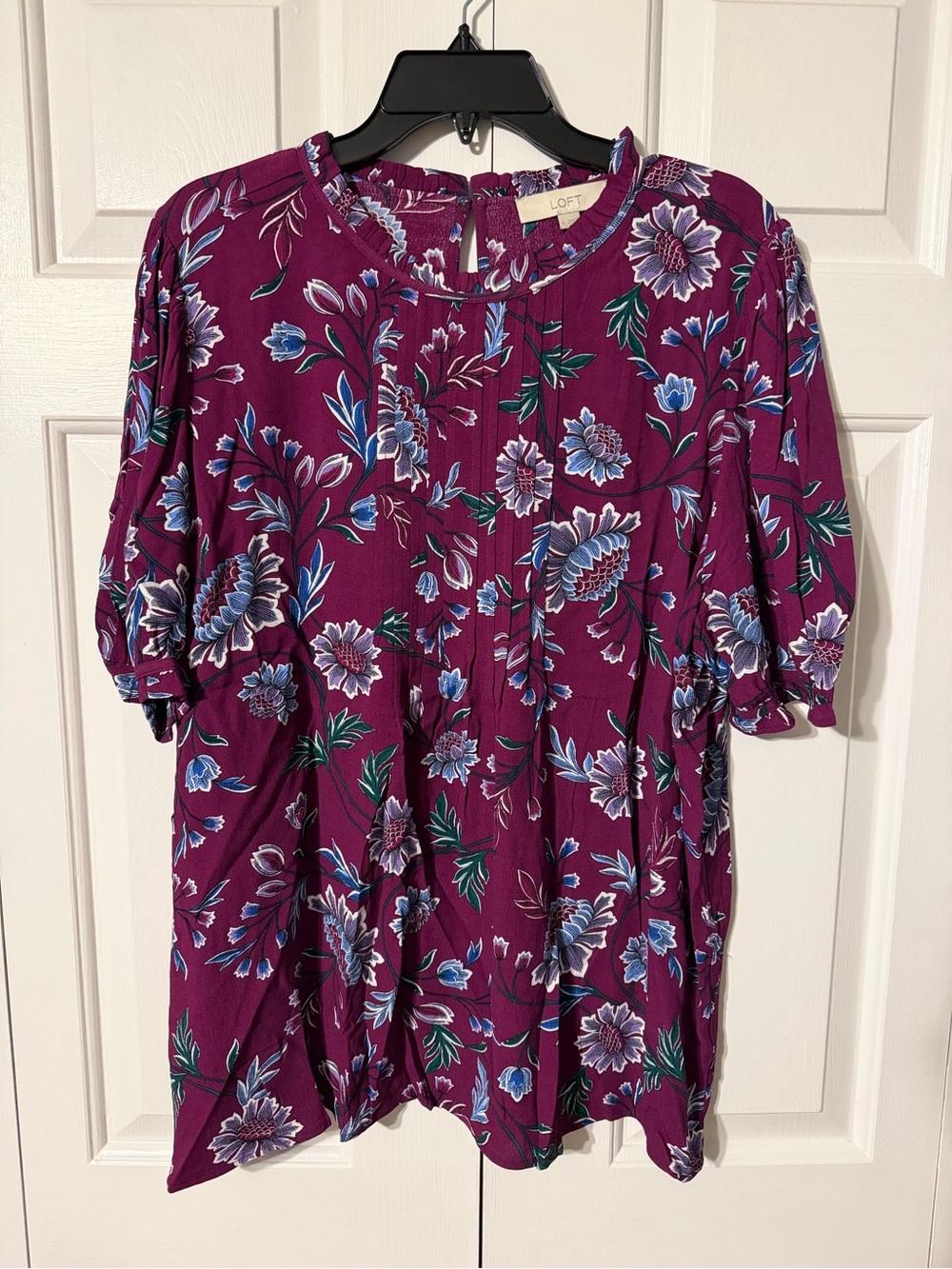 LOFT Plum Floral Short-Sleeve Tunic